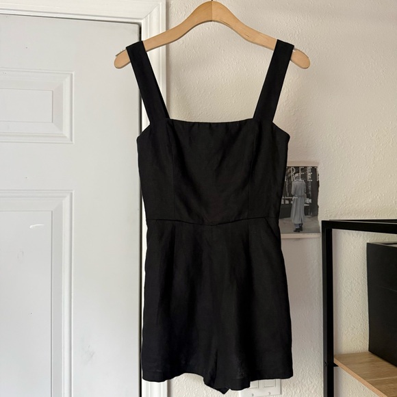 REFORMATION black linen smocked back square neck sleeveless...